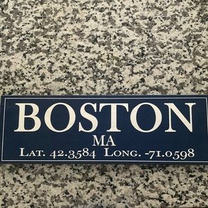 Navy blue wooden “Boston” sign from LL Bean